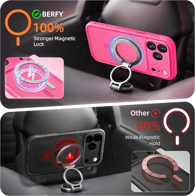 BERFY for iPhone 17 Pro Case, Compatible with MagSafe, Built-in Glass Screen Protector, Camera Protection, Shockproof Full Body Phone case 6.3", Translucent Hot Pink