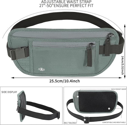 Money Belt for Travel Hidden Travel Pouch Women Men Hidden Rfid Passport Holder for Travel (Dark Green)