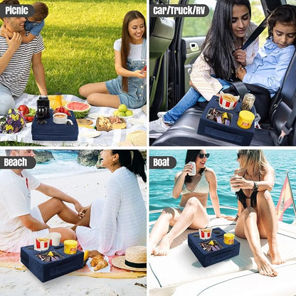 STBoo Couch Cup Holder Pillow - Sofa Drink Cup Holder Cozy Buddy | Bed Caddy Organizer Holds Remote, Snacks, Phones | Waterproof Anti-Spill Sofa Beverage Tray for Car, Pack, Beach, RV, Boat (Navy)