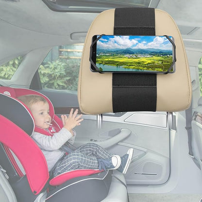 Phone Mount for Car Headrest Fits All 3.5-7 Inch Cell Phone and Devices Silicone Car Phone Holder Mount for Kids in Back Seats - Black