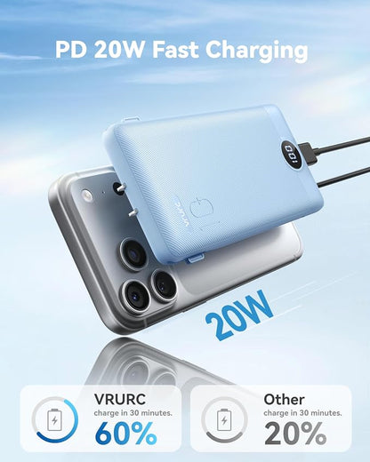VRURC Portable Charger Power Bank - 10000mAh Fast Charging 22.5W USB Port Fast Charging Power Bank,4 Outputs Dual Inputs Slim Compact Rechargeable Battery Pack Travel Accessories-Blue(1 Pack)