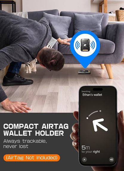 SUPCASE for MagSafe Wallet with AirTag Holder, Magnetic Airtag Wallet for Men, [Hold 5 Cards] [Adjustable Stand] [RFID Blocking] Phone Card Holder Tripod for iPhone 17/16/15/14/13/12 Series, Dark