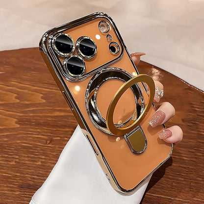 LXK Magnetic Invisible Stand for iPhone 17 Pro Max Case 6.9" Compatible with MagSafe, Military-Grade Protection, with Camera Protector, Clear Scratch-Resistant Back Cover for 17 ProMax, Gold