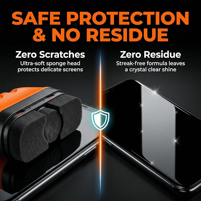 Car Screen Cleaner with Built-in Sponge | Effortlessly Removes Fingerprints, Dust and Make-up Stains | Anti Static Formula Safely Works on TV, Laptop, Computer Monitor, Phone, Dashboard & Console