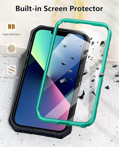 SOiOS for iPhone 13/14/15 Phone Case: for iPhone 16e Protective Cover with Built-in Kickstand | Heavy Duty Military Grade Hard Protection Shock Proof | Durable Dual-Layer Design Green