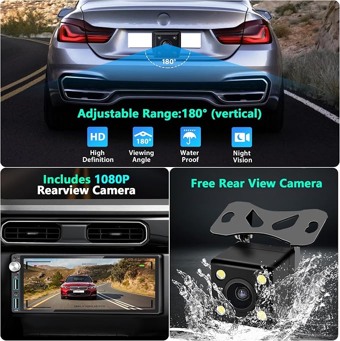 Single Din Car Stereo with Apple Carplay Android Auto,6.9 Inch IPS Touchscreen, 1 Din Car Audio Receivers wtih Bluetooth Handsfree/FM/AM/Dual USB/Type-C/EQ/SWC/GPS Navigation/Backup Camera/Microphone