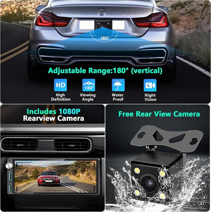 Single Din Car Stereo with Apple Carplay Android Auto,6.9 Inch IPS Touchscreen, 1 Din Car Audio Receivers wtih Bluetooth Handsfree/FM/AM/Dual USB/Type-C/EQ/SWC/GPS Navigation/Backup Camera/Microphone