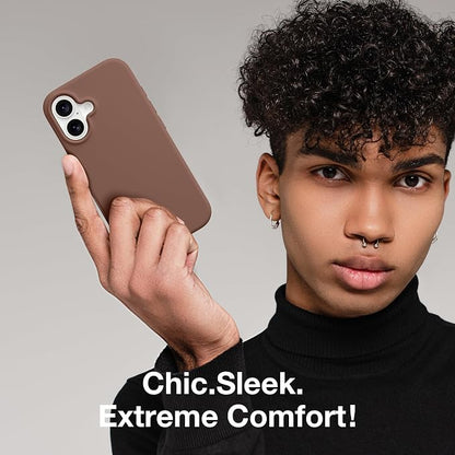 GONEZ Magnetic for iPhone 17 Case, Compatible with MagSafe, [Screen Protector + Camera Lens Protector], Liquid Silicone Anti-Scratch Shockproof Protective Phone Case 6.3 inch, Brown