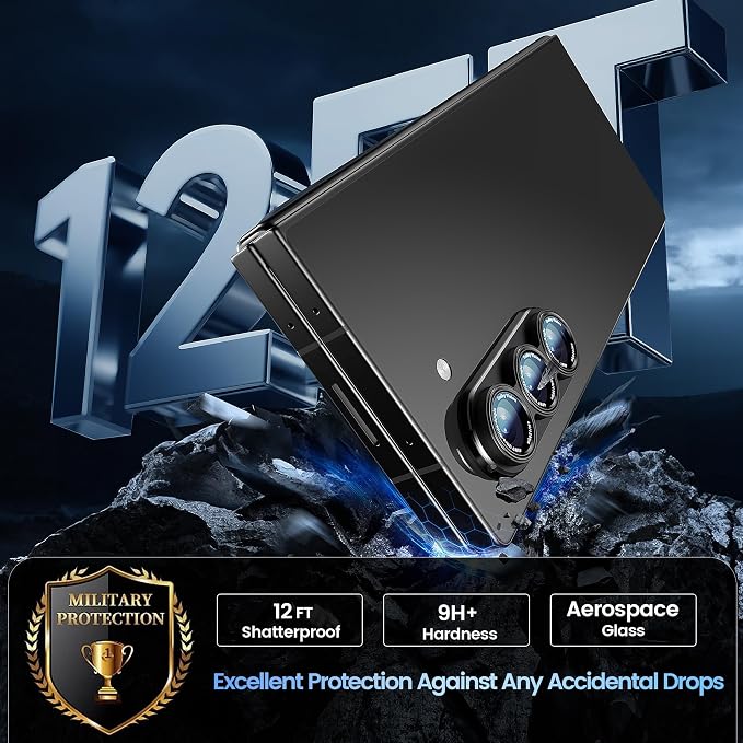 CACOE Camera Lens Protector for Z Fold 7 - Metal Frame Tempered Glass Cover, [Anti-Scratch] [Drop-Proof][Strong-Adhesion] Camera Screen Cover for Samsung Galaxy Z Fold 7 5G Accessories(Glossy Black)