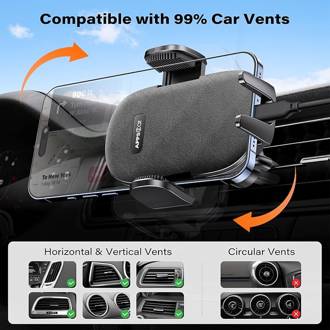 APPS2Car Suction Cup Phone Mount, Windshield/Dashboard/Air Vent Car Phone Holder Mount with Sticky Gel Pad, Compatible with iPhone, Samsung, All Cellphone, Thick Case Friendly