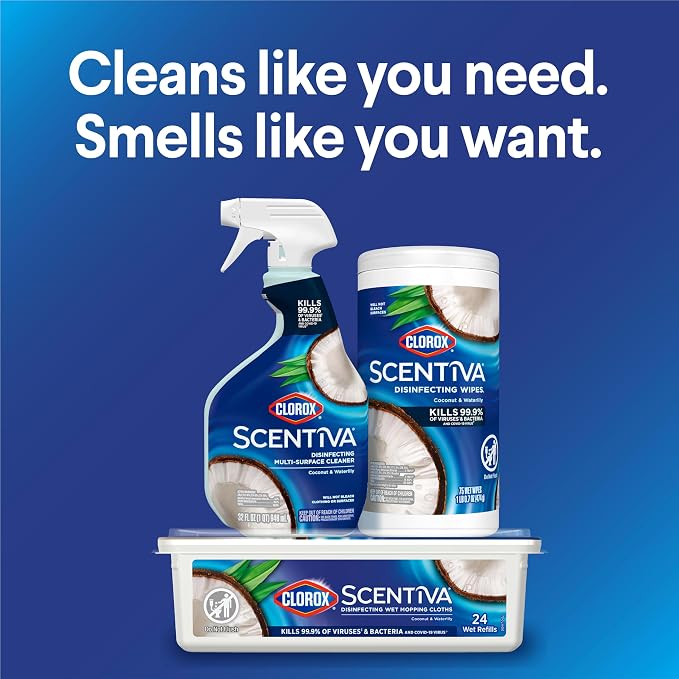 Clorox Scentiva Disinfecting Wipes, Coconut and Waterlily, Antibacterial, 75 Count