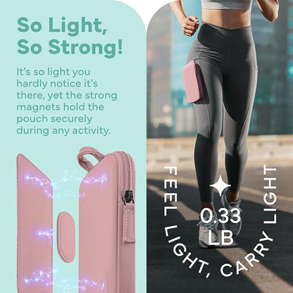 Running Phone Holder – Max Comfort Lightweight Magnetic Pouch for Running & Fitness, Strap-Free Hands-Free Carrier for Waist, Thigh or Chest – Splash Resistant, Breathable – Fits All Phones – Pink