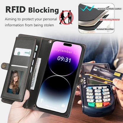 Wallet Case for iPhone 14 Pro Max with Card Holder/Crossbody Wallet/Strap| RFID Blocking | Magnetic | Kickstand | Detachable | PU Leather Phone Case for iPhone 14 Pro Max,6.7 in,Black