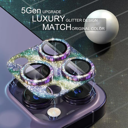 Choiche for iPhone 14 Pro/iPhone 14 Pro Max Camera Lens Protector, Bling Camera Cover with 9H Tempered Glass Lens Screen Protector Metal Ring Decoration Accessories (Glitter-Rainbow)