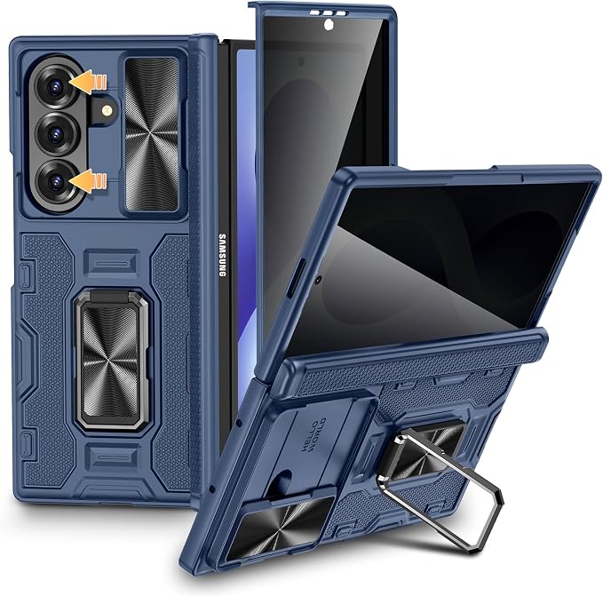 VEGO for Galaxy Z Fold 8 Ultra Case with Hinge & Privacy Screen Protector | Slide Camera Cover & Rotat Kickstand Military-Grade Drop Protection Shockproof Phone Case for Samsung Fold 8 Ultra 2026-Blue