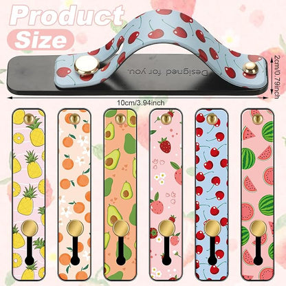 Weewooday 6 Pieces Phone Grip Holder Cell Phone Grip Strap Telescopic Finger Strap Stand Universal Finger Kickstand for Most Smartphones(Fruit)