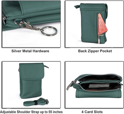 befen Genuine Leather Small Crossbody Bags for Women Cell Phone Bag Cross Body Purses,Silver Zipper