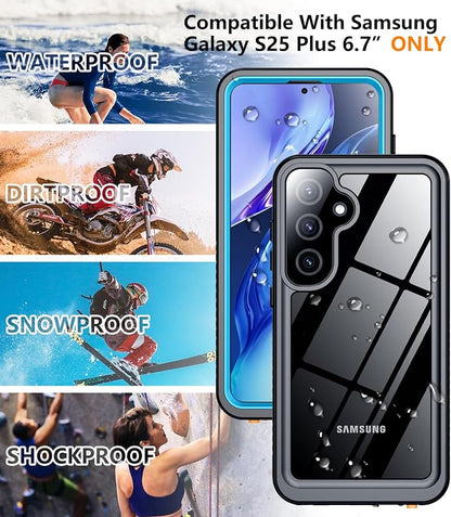 Temdan Designed for Samsung Galaxy S25 Plus Case Waterproof,Built-in Lens&Screen Protector Military Shockproof Dropproof IP68 Underwater Full Body Phone Case for Galaxy S25 5G Plus 6.7"LightBlue(2025)