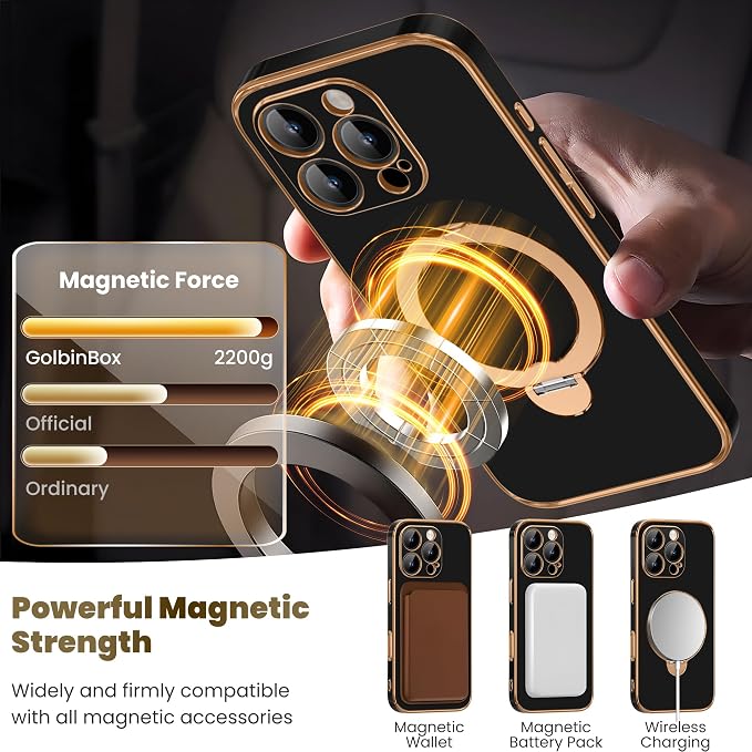 GolbinBox for iPhone 16 Pro Max Case with 360° Spin Magnetic Stand,[Compatible with Magsafe] [Military Protection][Built-in Ring Holder] Camera Control Phone Case for 16 Pro Max,Black