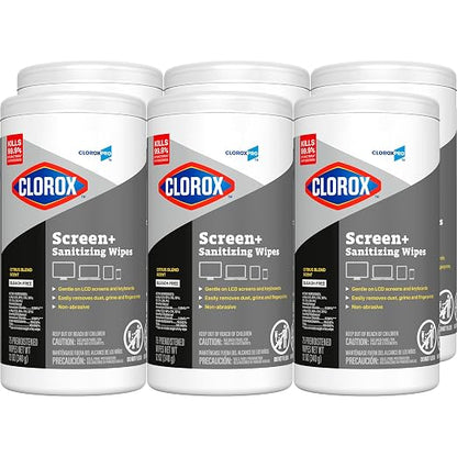 CloroxPro Clorox Screen+ Sanitizing Wipes, Bleach Free Cleaning Wipes, Citrus Blend Scent, 75 Count, Pack of 6