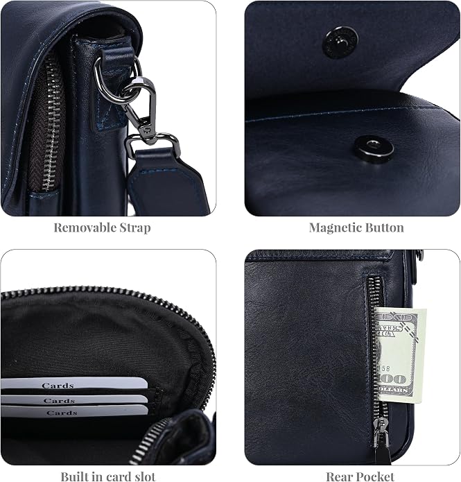 HESHE Leather Small Crossbody Bags for Women RFID Blocking Cell Phone Purse Anti-Theft Travel Bag with wide Straps
