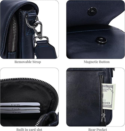 HESHE Leather Small Crossbody Bags for Women RFID Blocking Cell Phone Purse Anti-Theft Travel Bag with wide Straps