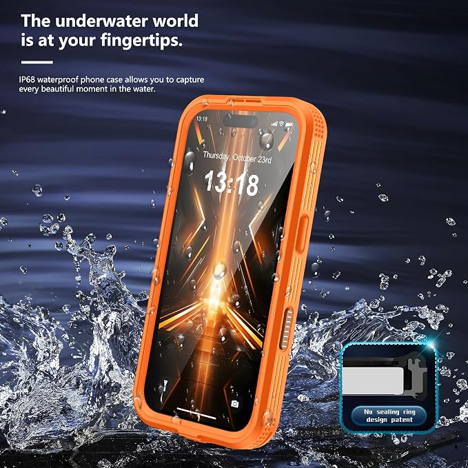 GOLDJU Magnetic for iPhone 17 Pro Case-Waterproof, Built-in Screen & Camera Protector-IP68 Underwater Full Body 16FT Military Dropproof Shockproof Case for 17 Pro 6.3''- Orange