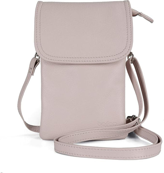 befen Genuine Leather Small Crossbody Bags for Women Cell Phone Bag Cross Body Purses,Silver Zipper