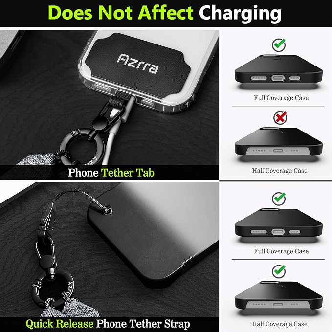 Azrra Adjustable Crossbody Cell Phone Lanyard for iPhone with Phone Tethers & Retractable ID Badge Card Holder (Grey)