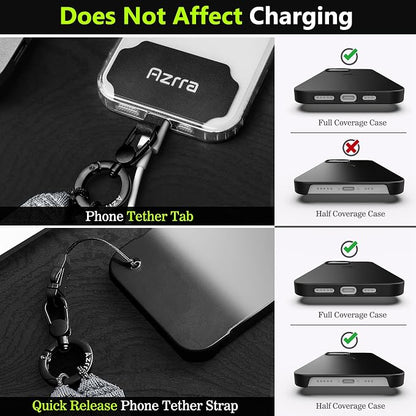 Azrra Adjustable Crossbody Cell Phone Lanyard for iPhone with Phone Tethers & Retractable ID Badge Card Holder (Grey)