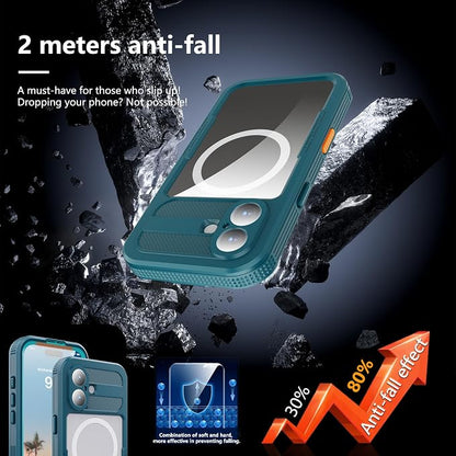 GOLDJU Magnetic for iPhone 17 Case-Waterproof, Built-in Screen & Camera Protector-IP68 Underwater Full Body 16FT Military Dropproof Shockproof Case for 17 6.3''- Blue