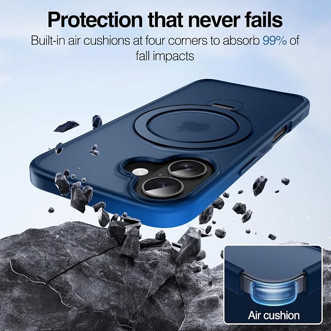 Anqrp 360° All-in-ONE Stand Case for iPhone 16 Case with Rotatable Magnetic Kickstand Ring Holder, Compatible with MagSafe, MIL-Grade Shockproof iPhone 16 Phone Case Cover 6.1 inch, Blue