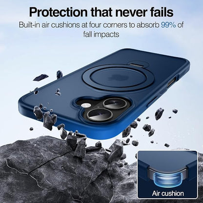 Anqrp 360° All-in-ONE Stand Case for iPhone 16 Case with Rotatable Magnetic Kickstand Ring Holder, Compatible with MagSafe, MIL-Grade Shockproof iPhone 16 Phone Case Cover 6.1 inch, Blue