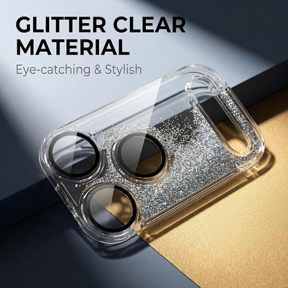 HANKN Quicksand Lens for iPhone 17 Pro Camera Lens Tempered Glass Protector, Ultra HD Clear 9H Hardness Anti-Scrach Dynamic Liquid Glitter Sand Cute Cover Strong Adsorption Case Friendly (Silver, iPhone 17 Pro)