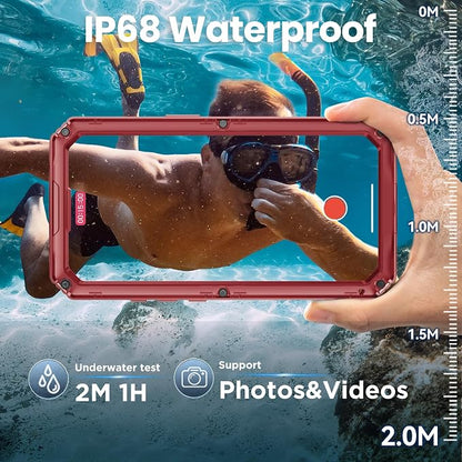 Mitywah Waterproof Case for iPhone 17 Pro, Rugged Metal Case with Built-in Screen Protector, Heavy Duty Full Body Shockproof Protective Cover 6.3 inch, Red