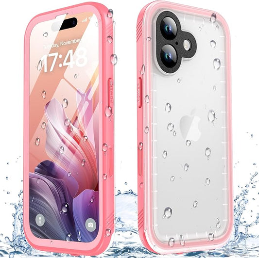 SPORTLINK for Waterproof iPhone 17 Case - Built in Screen Protector/Dustproof/Shockproof/6.6FT Military Dropproof/Ful Body Protector/IP68 Underwater for iPhone 17 Case 6.3 inch Pink/Frosted Clear