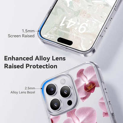 CASEKOO Pink Phalaenopsis for iPhone 16 Pro Max Case, [Never Yellow Technology] [12FT Military-Grade Protection] Transparent Slim Floral Cover Gril Women 16 Pro Max Case 6.9 inch, Pink Phalaenopsis