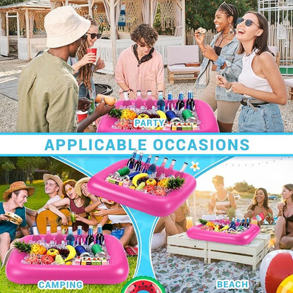 FillTouch Rectangular Inflatable Serving Bar Floating Drink Holder for Pool Inflatable Cup Holders Hot Tub Accessories, Adults Swimming Fun Drink Floats for Swimming Pool Party(Pink)