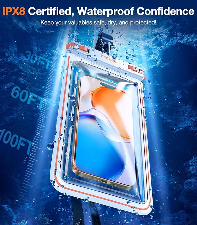 TORRAS IPX8 Waterproof Phone Pouch Floating, Underwater Screen Touchable, Water Proof Case with Lanyard for iPhone 17 Pro Max 16 S26, Cellphone Dry Bag Cruise Essentials 7.0 inch, White