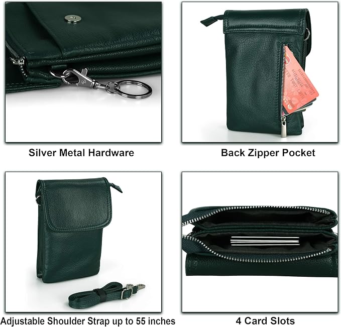 befen Genuine Leather Small Crossbody Bags for Women Cell Phone Bag Cross Body Purses,Silver Zipper