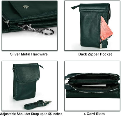 befen Genuine Leather Small Crossbody Bags for Women Cell Phone Bag Cross Body Purses,Silver Zipper
