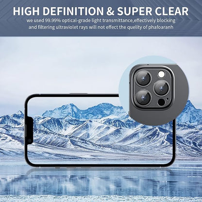 Camera Lens Protector for iPhone 14 Pro/iPhone 14 Pro Max, Alloy Metal Camera Cover with Tempered Glass Screen Protector Accessories,Black 2 Pack