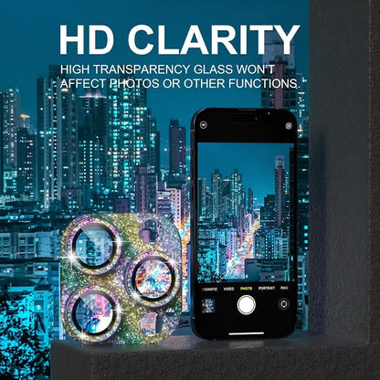 Choiche for iPhone 14 Pro/iPhone 14 Pro Max Camera Lens Protector, Bling Camera Cover with 9H Tempered Glass Lens Screen Protector Metal Ring Decoration Accessories (Glitter-Rainbow)