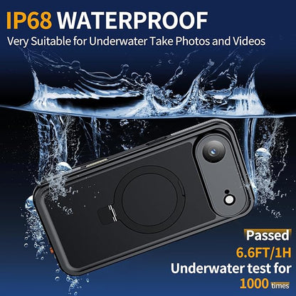 ANTSHARE Magnetic for iPhone Air Case Waterproof, Built in Screen Protector [Compatible with MagSafe] [Invisible Stand] [IP68 Underwater], Full Body Protection Phone Case 6.5'', Black