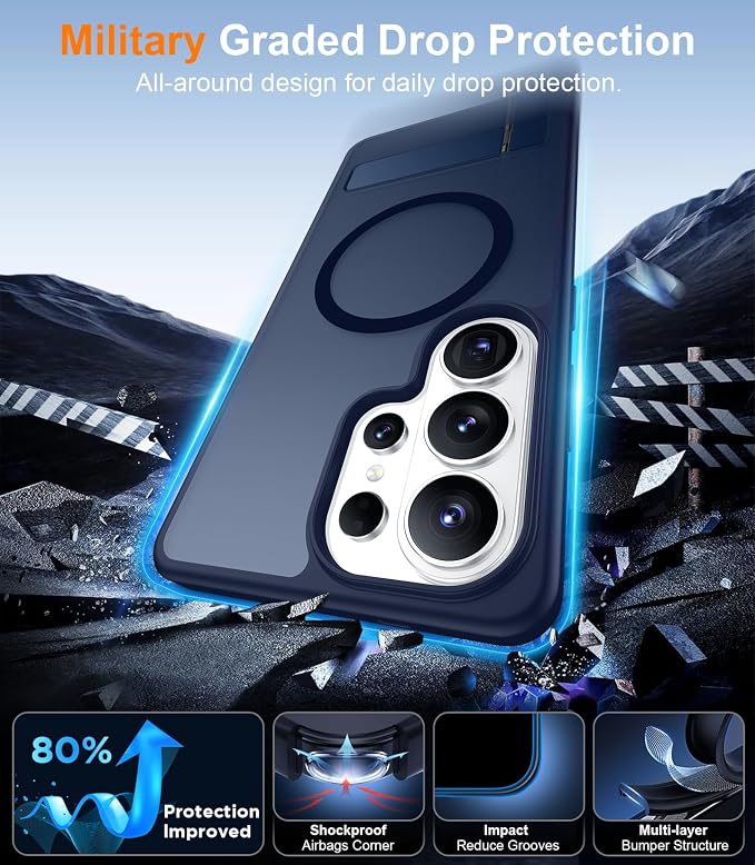 Magnetic for Samsung Galaxy S26 Ultra Case, [Innovate Stand][Military Grade Drop Protection][Non Slip][Translucent Matte] Shockproof Phone Case for Galaxy S26 Ultra 2026 -Blue
