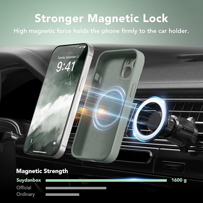 Magnetic for iPhone 15 Plus Case, Compatible with MagSafe, [Full Camera Protection][Screen Protector] Silicone Shockproof Protective Phone Case for iPhone 15 Plus 6.7", Calke Green