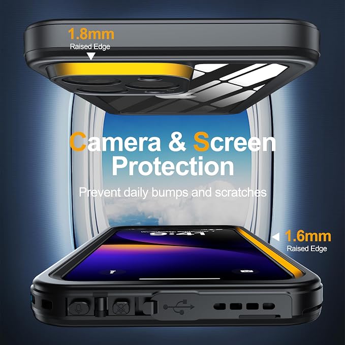 ANTSHARE for iPhone 16 Pro Max Case Waterproof, IP68 Underwater Built-in Lens & Screen Protector, [Full Body Shockproof] [Dustproof] [Snowproof] Protective iPhone 16 Pro Max Case 6.9'' - Black/Clear