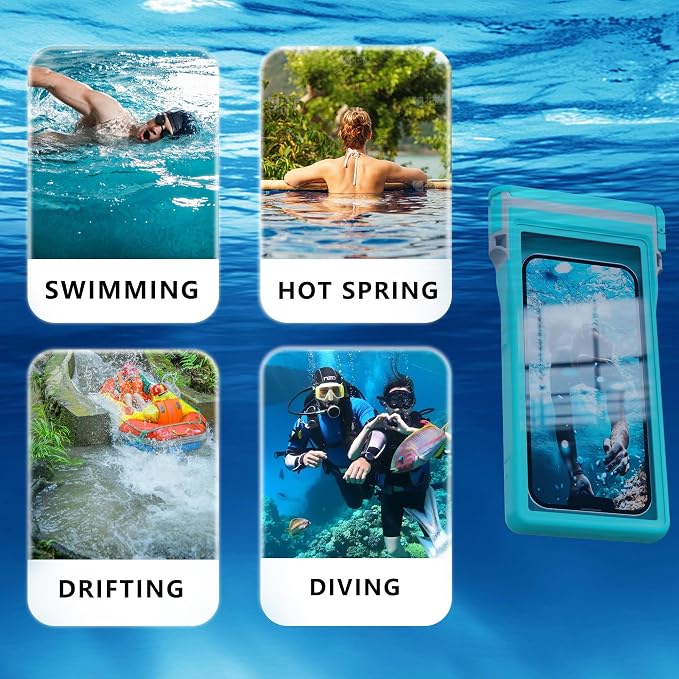 GOLDJU Waterproof Phone Pouch, 7.0 inch Waterproof Phone Case for iPhone 16 15 Pro Max Galaxy S25 S24 Ultra, IPX8 Large Space Adjustable Neck Lanyard Phone Pouch for Beach Travel Must Haves,-Green