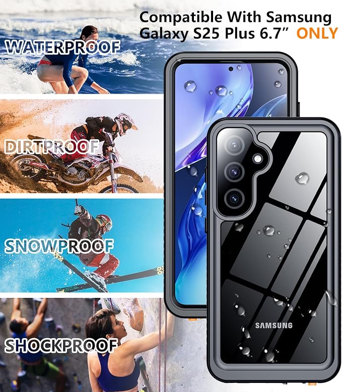Temdan Designed for Samsung Galaxy S25 Plus Case Waterproof, Built-in Lens & Screen Protector Military Shockproof Dropproof IP68 Underwater Full Body Phone Case for Galaxy S25 Plus 5G 6.7"-Black(2025)