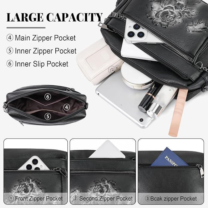 Crossbody Bags for Women Trendy, Vegan Leather Crossbody Purses Travel Shoulder Handbags Embossed Design